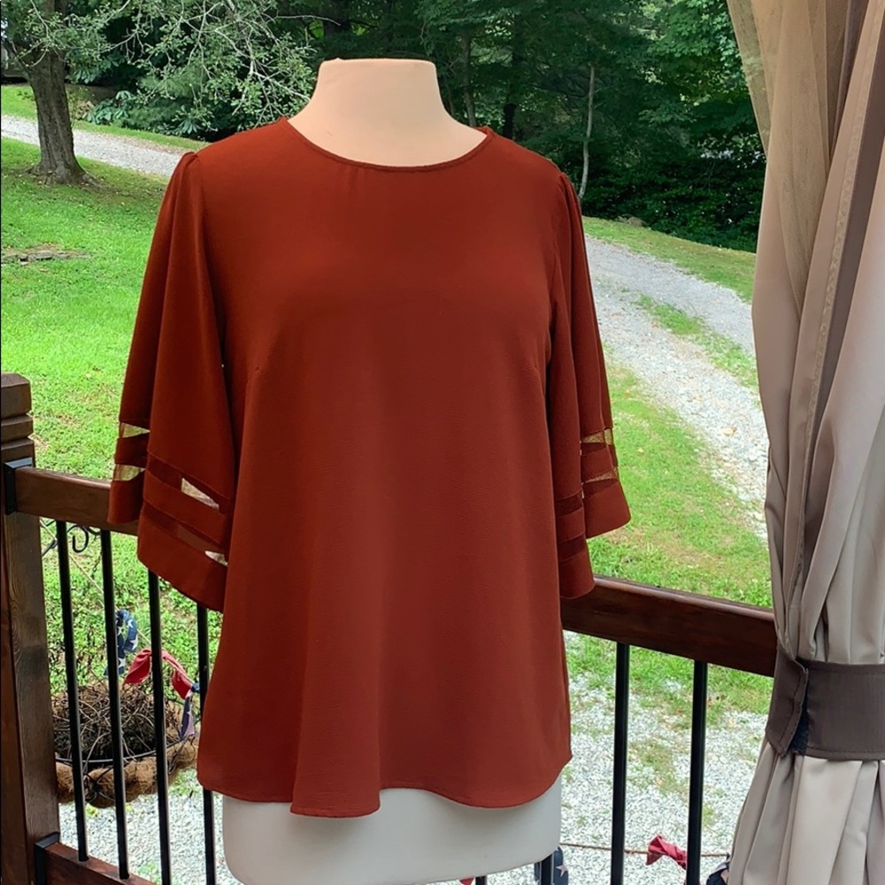🍂perfect fall top SMALL rust orange blouse shirt